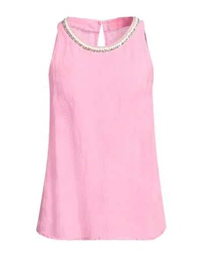 120% Lino Woman Top Pink Size 12 Linen