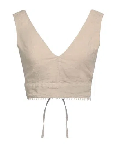 120% Lino Woman Top Sand Size 8 Linen In Beige