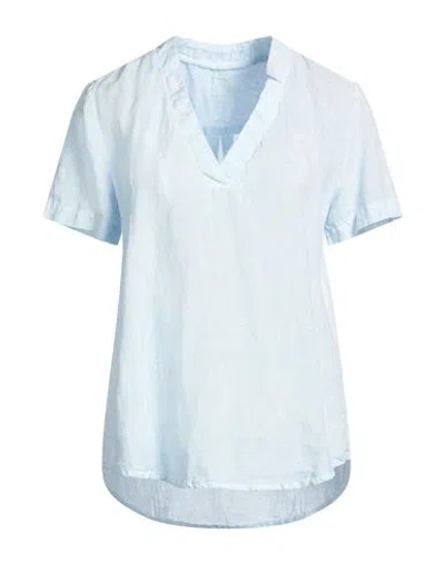 120% Lino Woman Top Sky Blue Size 6 Linen