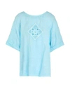 120% Lino Woman Top Sky Blue Size S Linen