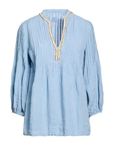 120% Lino Woman Top Slate Blue Size 4 Linen
