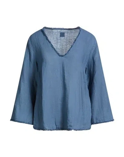 120% Lino Woman Top Slate Blue Size 8 Linen