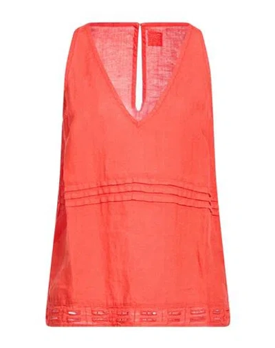120% Lino Woman Top Tomato Red Size 6 Linen