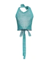 120% Lino Woman Top Turquoise Size M Linen In Blue