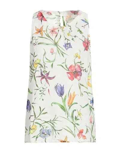 120% Lino Woman Top White Size 6 Linen In Multi