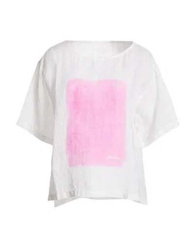120% Lino Woman Top White Size 8 Linen In Multi