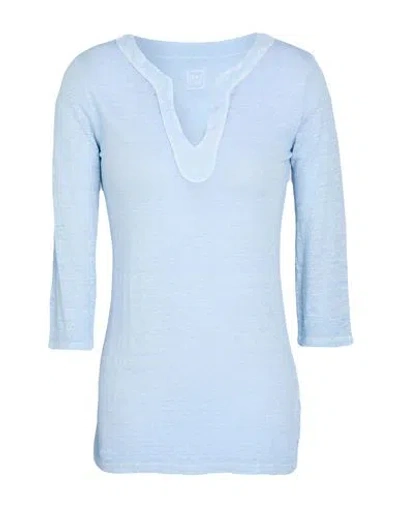 120% Lino Woman T-shirt Azure Size M Linen In Blue