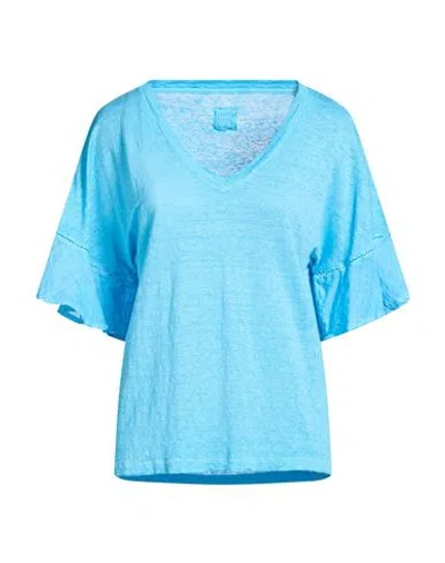 120% Lino Woman T-shirt Azure Size S Linen In Blue