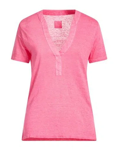 120% Lino Woman T-shirt Fuchsia Size M Linen In Pink