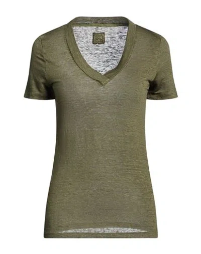 120% Lino Woman T-shirt Military Green Size S Linen