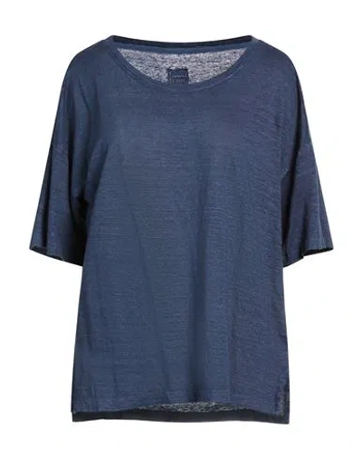 120% Lino Woman T-shirt Navy Size Xxs Linen In Blue