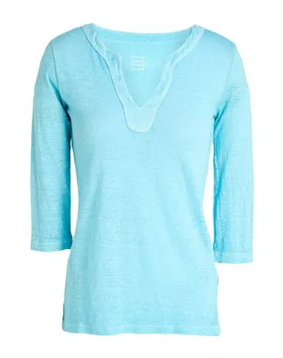 120% Lino Woman T-shirt Turquoise Size S Linen In Blue