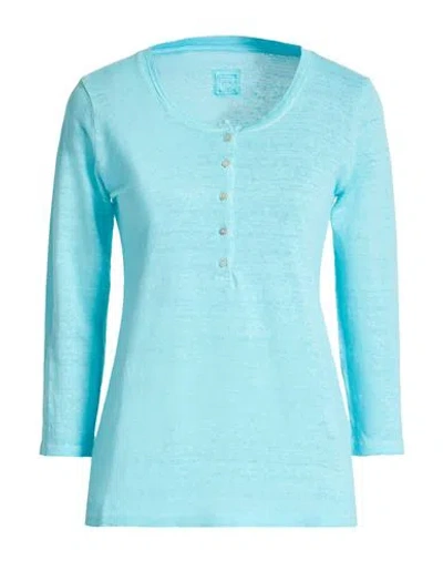 120% Lino Woman T-shirt Turquoise Size Xl Linen In Blue