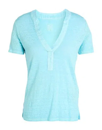 120% Lino Woman T-shirt Turquoise Size Xxs Linen In Blue