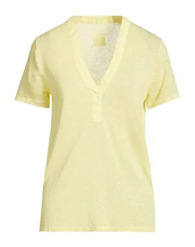 120% Lino Woman T-shirt Yellow Size S Linen In Neutral