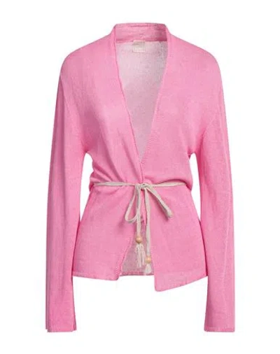 120% Lino Woman Cardigan Pink Size Xl Linen