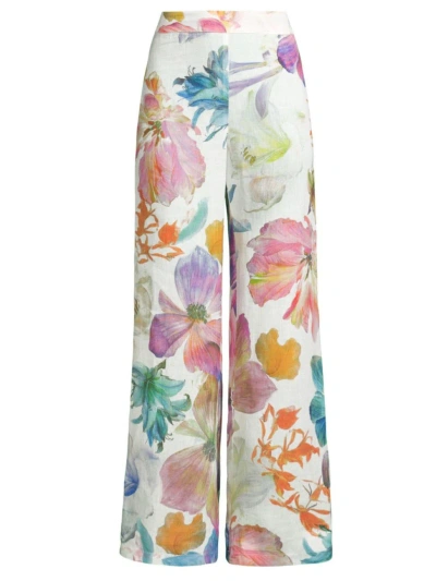 120% Lino Women's Linen Striped Wide-leg Trousers In Maxi Floral