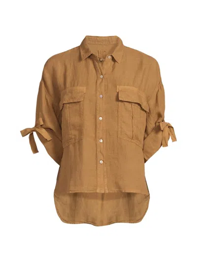 120% Lino Women's Linen Pocket Shirt In Yellow