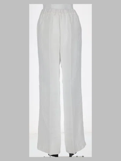 120% Lino Women's Linen Wide-leg Trousers In White