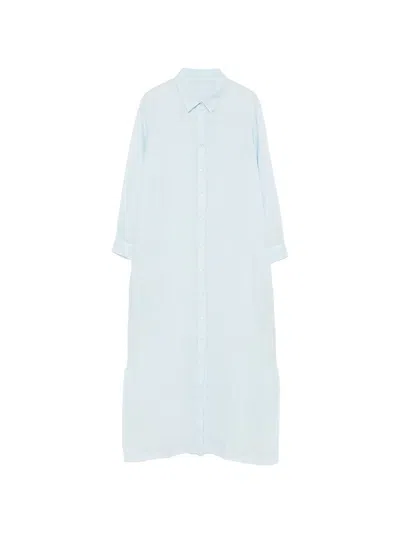 120% Lino Women's Long Sleeve Linen Dress Shirt With Slits In Blue