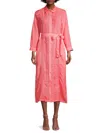 120% Lino Women's Scallop-trimmed Linen Midi-shirtdress In Pink