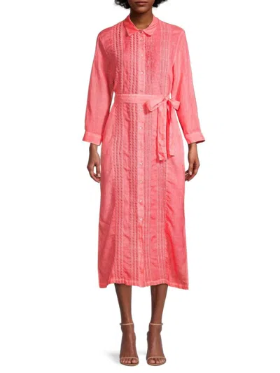 120% Lino Women's Scallop-trimmed Linen Midi-shirtdress In Pink