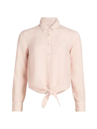 120% Lino Women's Tie-front Linen Shirt In Pink