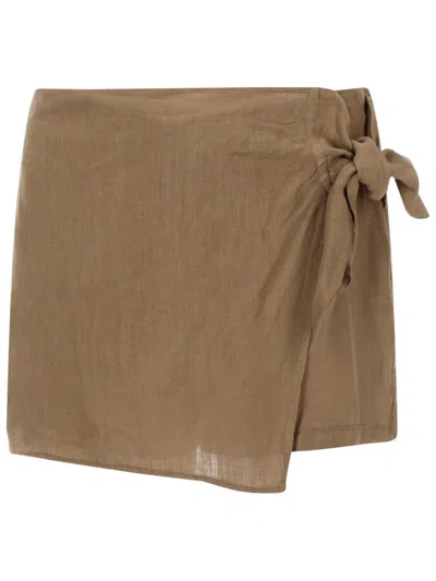 120% Lino Wrap Mini Skirt In Brown