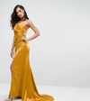 BARIANO DRAPE SATIN GOWN WITH STRAPPY BACK - GOLD,B24D09