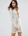 WOW COUTURE WOW COUTURE METALLIC CROCHET DRESS WITH LACE UP DETAIL - WHITE,B4045