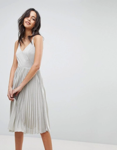 Adelyn Rae Jolene Pleated Fit-and-flare Dress In Silver
