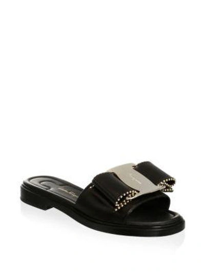 Ferragamo Isera Leather Sandal With Studded Bow In Black