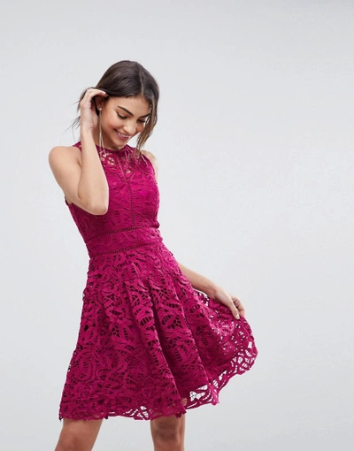 Adelyn Rae Dylan Lace Fit And Flare Dress-pink