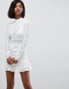 LIONESS LIONESS HIGH NECK CUTWORK LACE MINI SKATER DRESS-WHITE,LD88-080