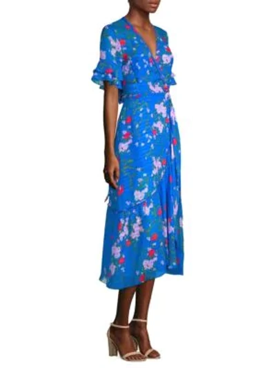 Tanya Taylor Blaire Falling Floral-print Silk Wrap Dress In Blue