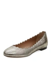 CHLOÉ LAUREN SCALLOPED METALLIC LEATHER BALLET FLATS,PROD124710073