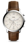 Fossil Men's Neutra Chronograph Brown Leather Strap Watch 44mm In Brown/ Beige/ Silver