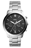 Fossil Men's Neutra Chronograph Stainless Steel Bracelet Watch 44mm In Silver/ Black/ Silver