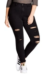 City Chic Rock 'n' Roll Destroyed Skinny Jeans In Black