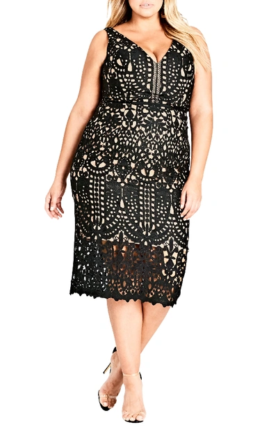 City Chic Trendy Plus Size All Class Lace Sheath Dress In Black