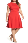 CITY CHIC FRILL SLEEVE FIT & FLARE DRESS,00130930