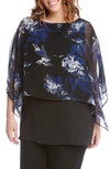 KAREN KANE FLORAL PRINT DOUBLE LAYER BOAT NECK TOP,3L74541W