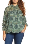 LUCKY BRAND RUFFLED FLORAL BLOUSE,7Q44297
