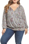 LUCKY BRAND PRINT SMOCKED PEASANT TOP,7Q63799
