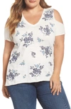 LUCKY BRAND EMBROIDERED COLD SHOULDER TEE,7Q83402
