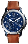 FOSSIL 'GRANT' ROUND CHRONOGRAPH LEATHER STRAP WATCH, 44MM,FS5151