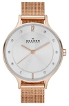 Skagen 'anita' Crystal Index Mesh Strap Watch, 30mm In Rose Gold