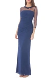 JS COLLECTIONS EMBELLISHED ILLUSION SHIRRED JERSEY GOWN,866160