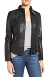 Bernardo Zip Front Leather Biker Jacket In Black