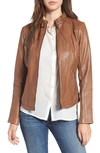 Bernardo Zip Front Leather Biker Jacket In New Cognac